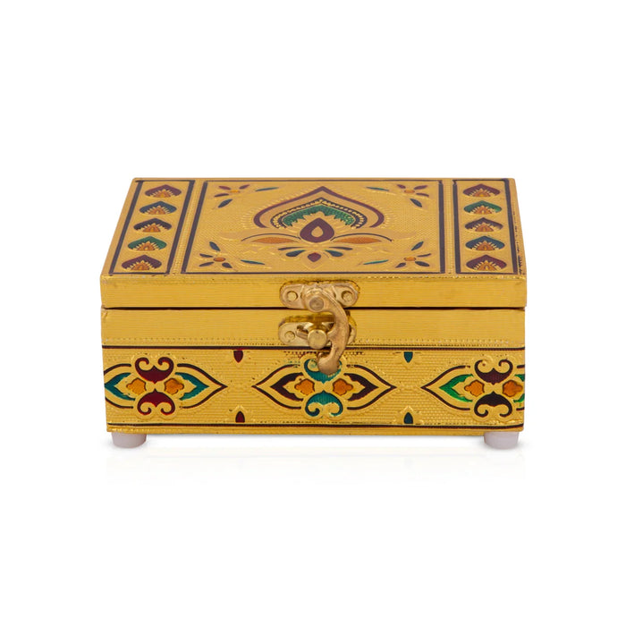 Pooja Box - 2.5 x 6 Inches | Meenakari Design Storage Box/ Gold & Silver Polish Jewellery Box for Home