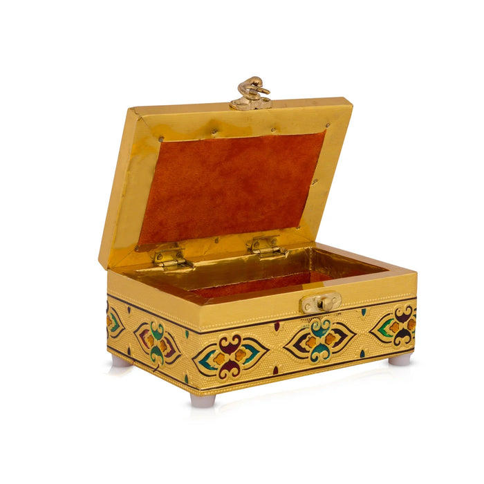 Pooja Box - 2.5 x 6 Inches | Meenakari Design Storage Box/ Gold & Silver Polish Jewellery Box for Home