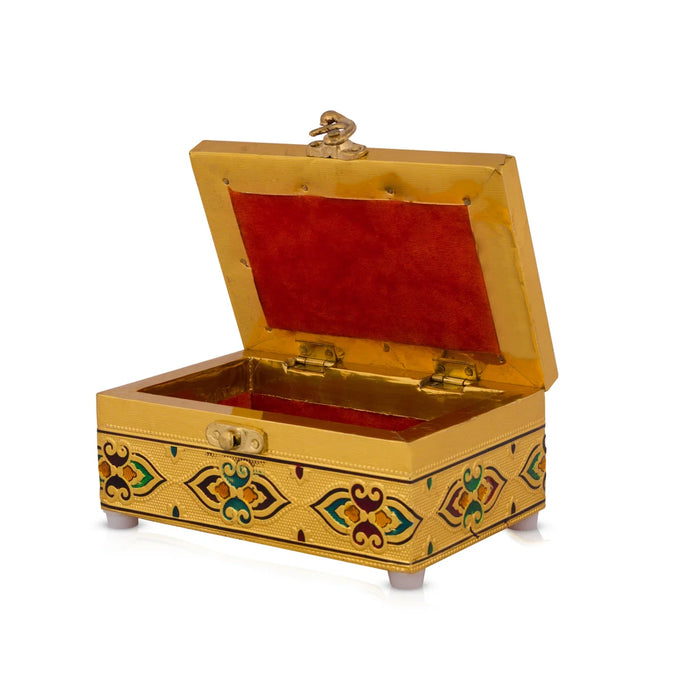 Pooja Box - 2.5 x 6 Inches | Meenakari Design Storage Box/ Gold & Silver Polish Jewellery Box for Home