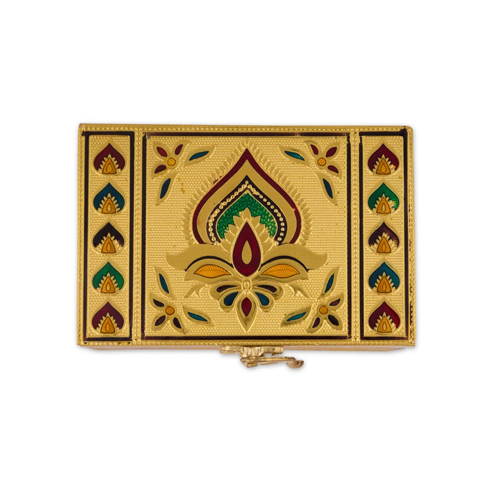 Pooja Box - 2.5 x 6 Inches | Meenakari Design Storage Box/ Gold & Silver Polish Jewellery Box for Home