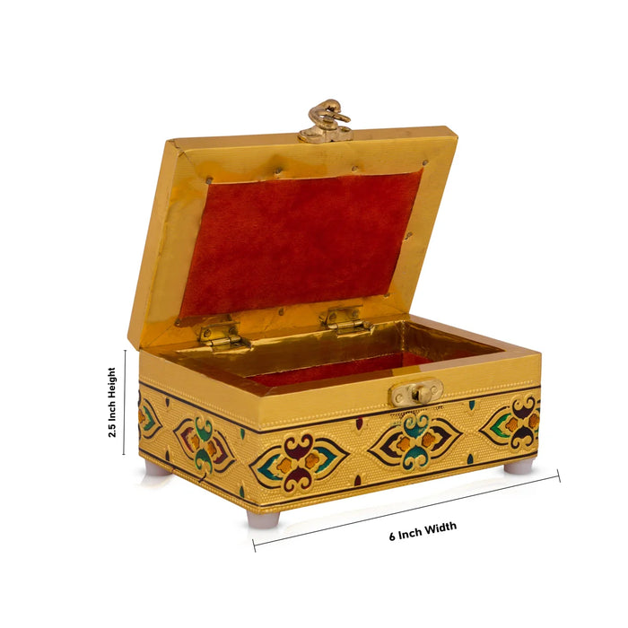 Pooja Box - 2.5 x 6 Inches | Meenakari Design Storage Box/ Gold & Silver Polish Jewellery Box for Home