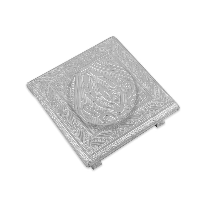 Pooja Chowki - 2.5 x 8 x 8 Inches | Silver Polish Bajot/ Wooden Manai Palagai/ Patla for Home