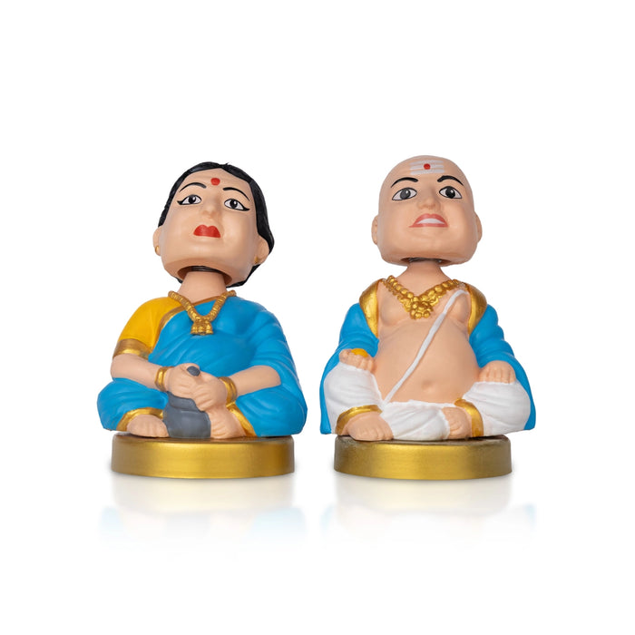 Bobble Head Chettiar Chettichi Pair- 4.5 X 3 Inches | Blue Colour Mama Mami Doll For Home Decor