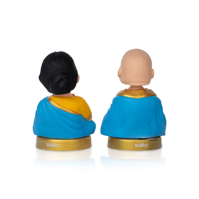 Bobble Head Chettiar Chettichi Pair- 4.5 X 3 Inches | Blue Colour Mama Mami Doll For Home Decor