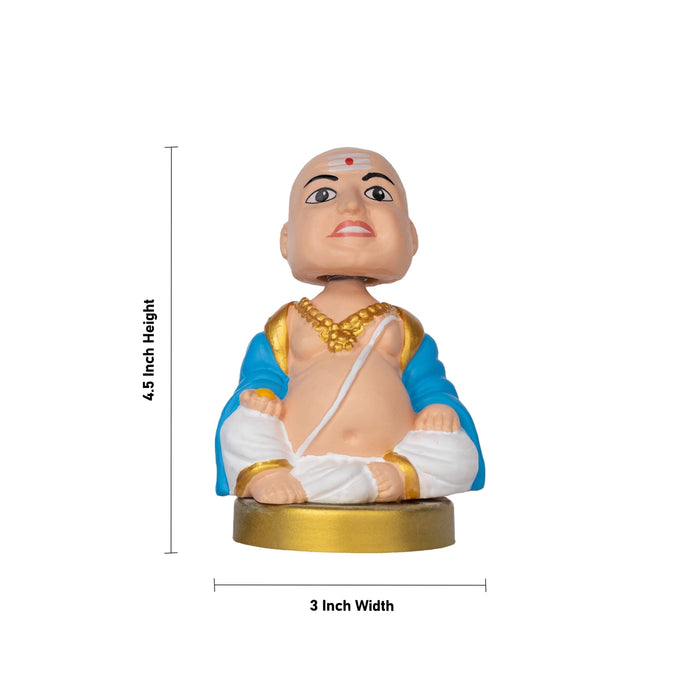 Bobble Head Chettiar Chettichi Pair- 4.5 X 3 Inches | Blue Colour Mama Mami Doll For Home Decor