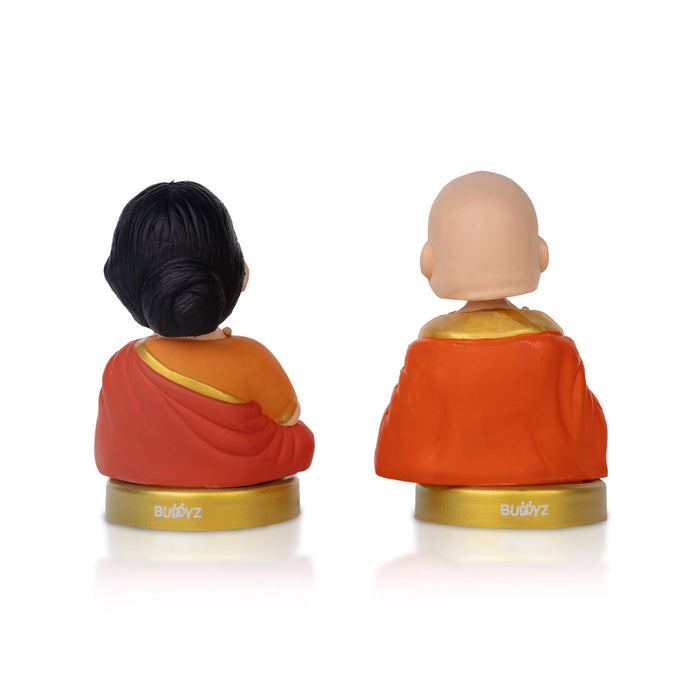 Bobble Head Chettiar Chettichi Pair - 4.5 X 3 Inches | Orange Colour Mama Mami Bobble Head Doll For Table Decor