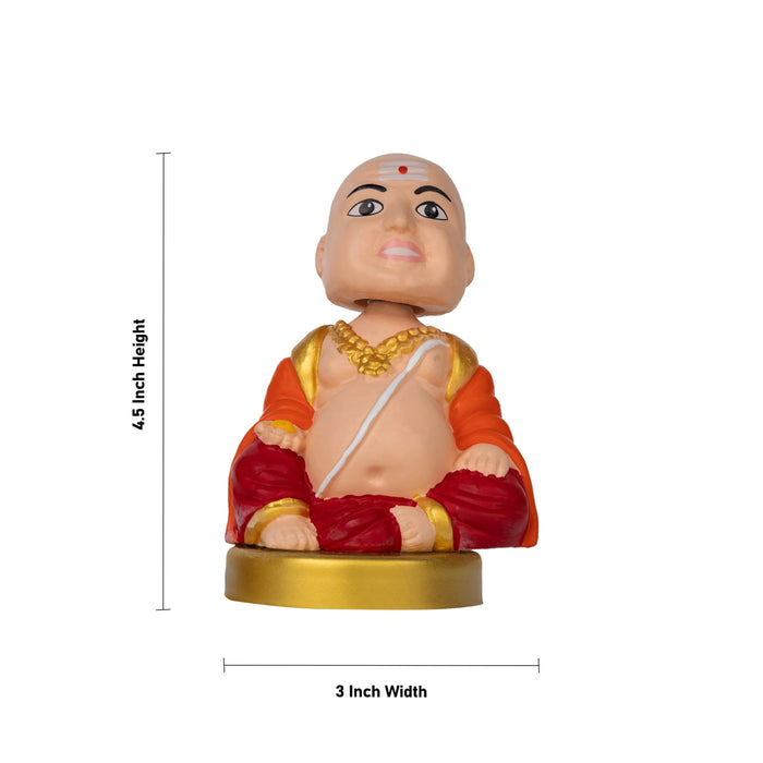 Bobble Head Chettiar Chettichi Pair - 4.5 X 3 Inches | Orange Colour Mama Mami Bobble Head Doll For Table Decor