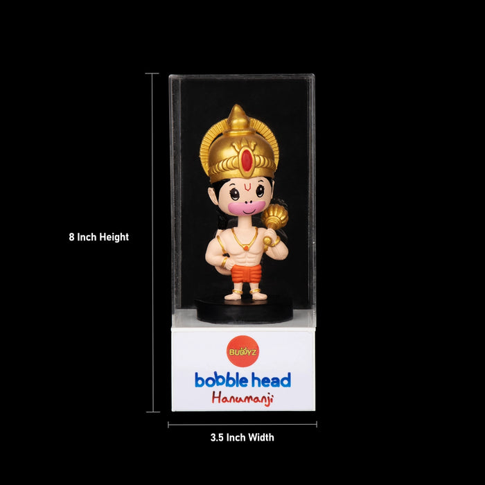 Bobble Head Hanuman With Acrylic Box - 8 x 3.5 Inches | Anjaneyar Wobble Head Murti for Car Dashboard