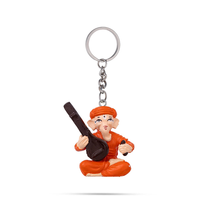 Ganesh Murti With Veena Design Key Chain - 2 x 1.5 Inches | Key Ring/ Key Holder For Bike, Car And Gifting