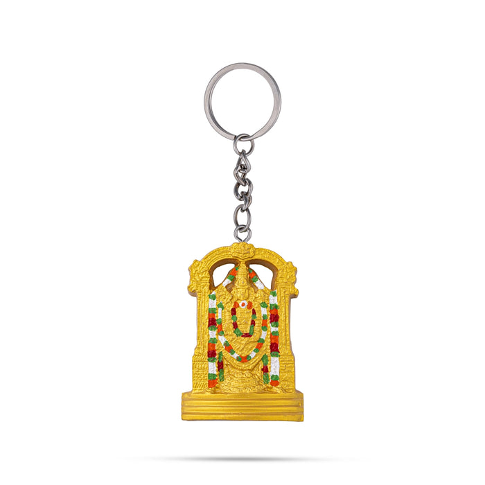 Tirupati Balaji Murti Design Key Chain- 2.25 x 1.25 Inch | Gold Polish Key Ring/ Key Holder For Gifting & Bike