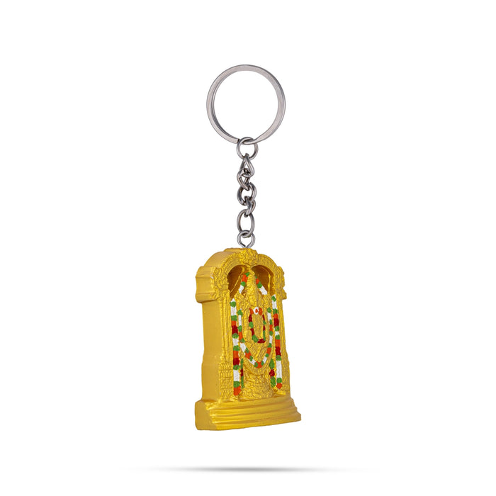 Tirupati Balaji Murti Design Key Chain- 2.25 x 1.25 Inch | Gold Polish Key Ring/ Key Holder For Gifting & Bike