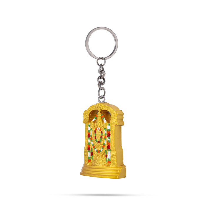 Tirupati Balaji Murti Design Key Chain- 2.25 x 1.25 Inch | Gold Polish Key Ring/ Key Holder For Gifting & Bike