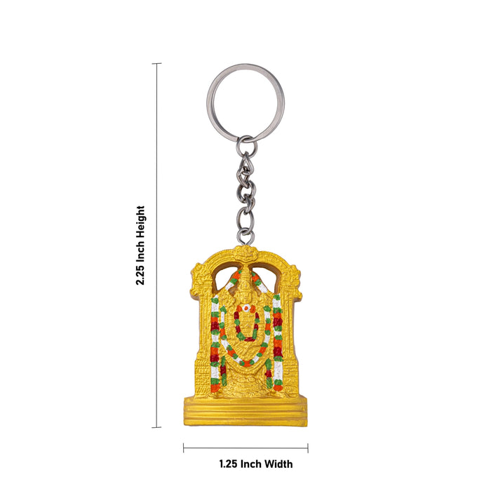 Tirupati Balaji Murti Design Key Chain- 2.25 x 1.25 Inch | Gold Polish Key Ring/ Key Holder For Gifting & Bike