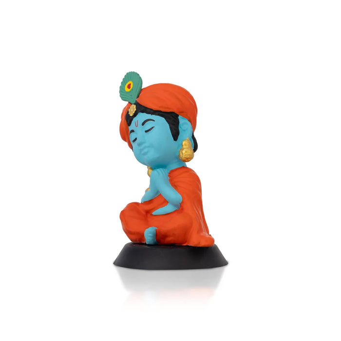 Meditating Krishna Murti - 3.5 X 2 Inches | Car Dashboard Decor/ Blue Colour Krishna Idol For Home Decoration