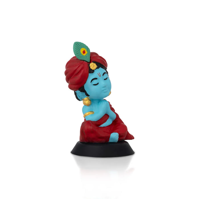 Meditating Krishna Murti - 3.5 X 2 Inches | Car Dashboard Decor/ Blue Colour Krishna Idol For Home Decoration