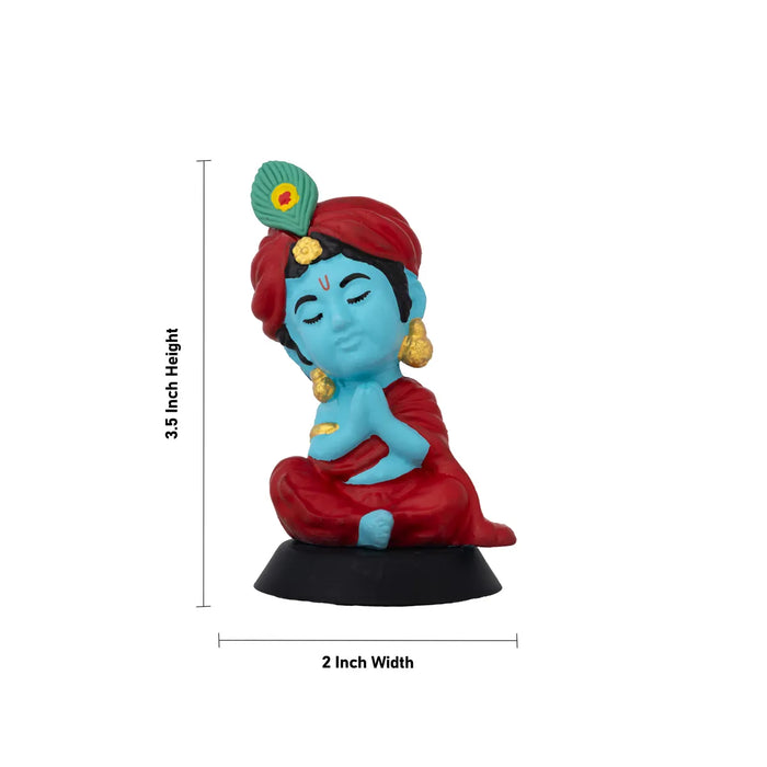 Meditating Krishna Murti - 3.5 X 2 Inches | Car Dashboard Decor/ Blue Colour Krishna Idol For Home Decoration