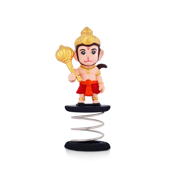 Spring Anjaneya Statue Car Dashboard Stand - 5 X 2 Inches | Car Decor/ Skin Colour Hanuman Statue For Gifting