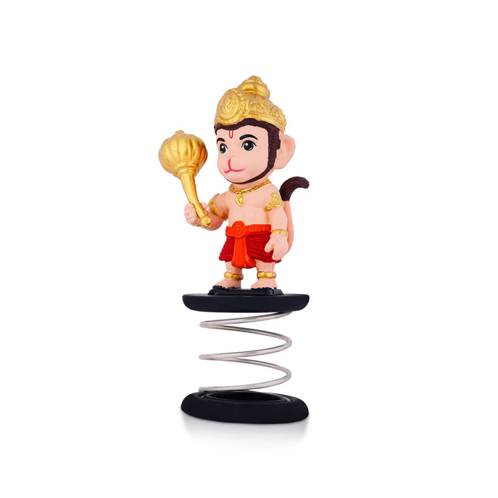 Spring Anjaneya Statue Car Dashboard Stand - 5 X 2 Inches | Car Decor/ Skin Colour Hanuman Statue For Gifting