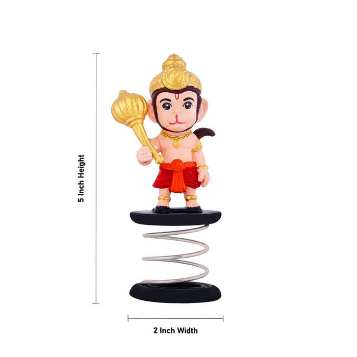 Spring Anjaneya Statue Car Dashboard Stand - 5 X 2 Inches | Car Decor/ Skin Colour Hanuman Statue For Gifting