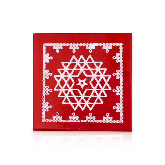 Wooden Manai Palagai - 1.25 X 3 X 3 Inches | Kolam Design Bajot/ Pooja Chowki For Temple & Rituals