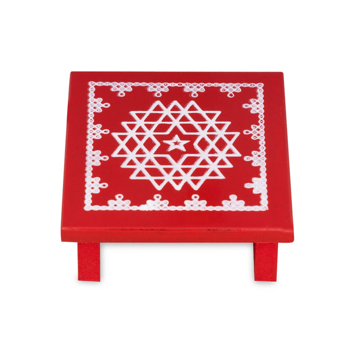 Wooden Manai Palagai - 1.25 X 3 X 3 Inches | Kolam Design Bajot/ Pooja Chowki For Temple & Rituals