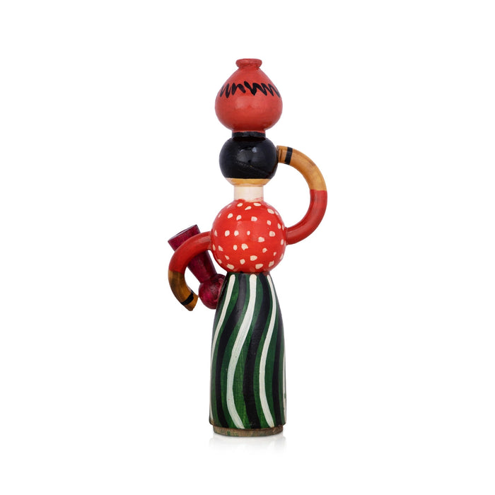 Lady Doll Carrying Pot - 8.25 X 3.5 Inches | Wooden Toy/ Wood Sculpture For Table Decor And Kids
