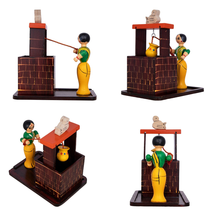 Well Lady Kondapalli Bommalu - 6.5 X 6 Inches | Wood Sculpture/ Handmade Showpiece For Traditional Home Decor