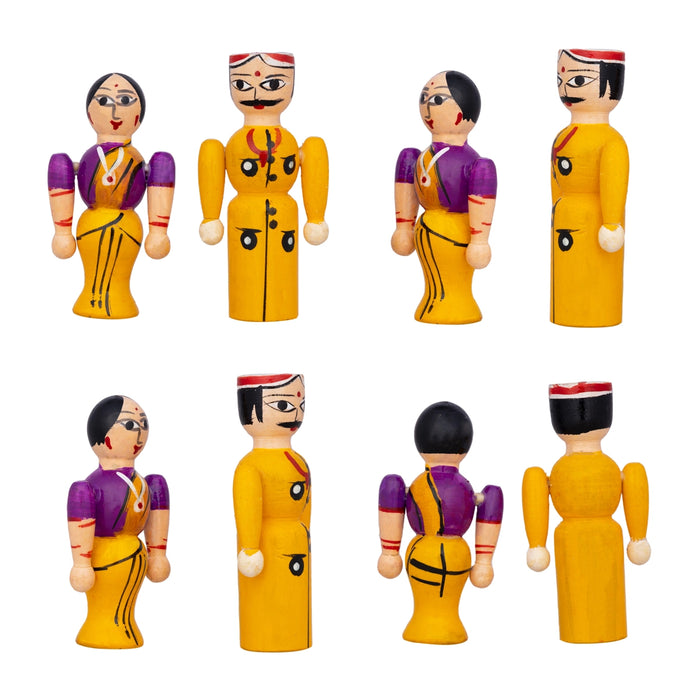 Raja Rani Pair - 3.5 X 1.75 Inches | Kondapalli Toy/ Wood Sculpture/ Kolu Bommai For Table Decor And Gifting