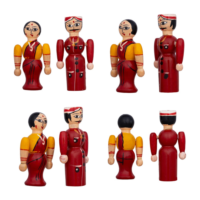 Raja Rani Pair - 3.5 X 1.75 Inches | Kondapalli Toy/ Wood Sculpture/ Kolu Bommai For Table Decor And Gifting