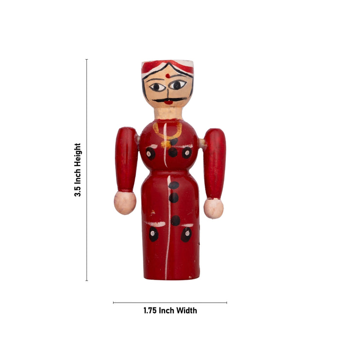 Raja Rani Pair - 3.5 X 1.75 Inches | Kondapalli Toy/ Wood Sculpture/ Kolu Bommai For Table Decor And Gifting