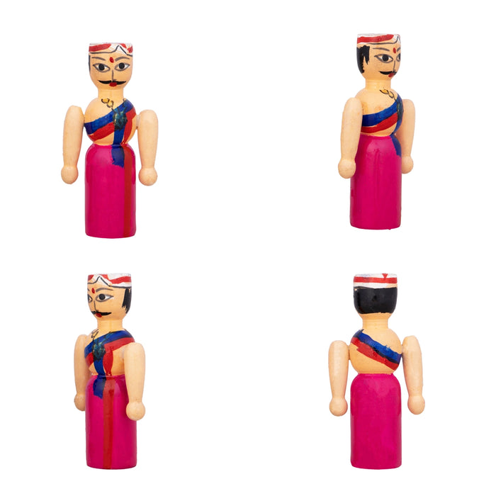 Raja Rani Pair - 3.5 X 1.75 Inches | Kondapalli Toy/ Wood Sculpture/ Kolu Bommai For Table Decor And Gifting
