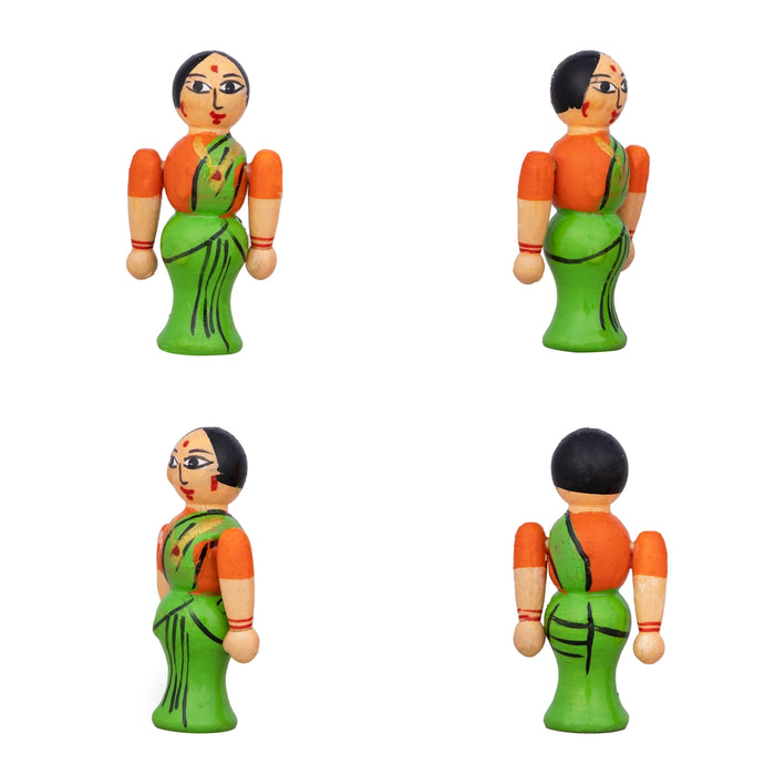 Raja Rani Pair - 3.5 X 1.75 Inches | Kondapalli Toy/ Wood Sculpture/ Kolu Bommai For Table Decor And Gifting