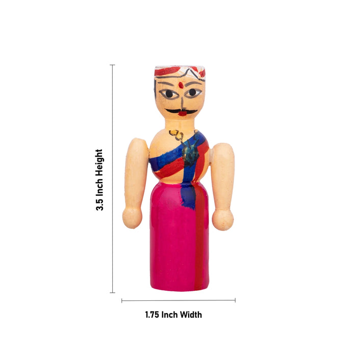 Raja Rani Pair - 3.5 X 1.75 Inches | Kondapalli Toy/ Wood Sculpture/ Kolu Bommai For Table Decor And Gifting