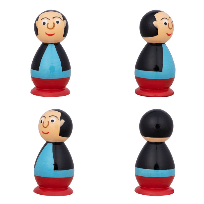 Motu Patlu Set - 3 X 1.5 Inches | 5 Pcs/ Wooden Cartoon Play Toys/ Coloured Wood Sculpture For Kids & Gifting