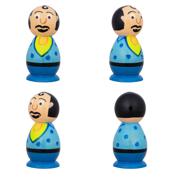 Motu Patlu Set - 3 X 1.5 Inches | 5 Pcs/ Wooden Cartoon Play Toys/ Coloured Wood Sculpture For Kids & Gifting
