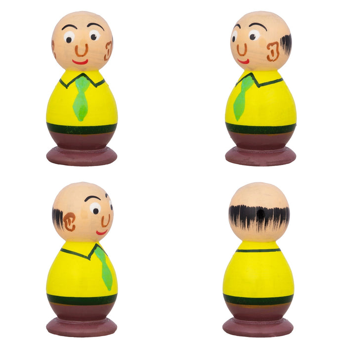Motu Patlu Set - 3 X 1.5 Inches | 5 Pcs/ Wooden Cartoon Play Toys/ Coloured Wood Sculpture For Kids & Gifting