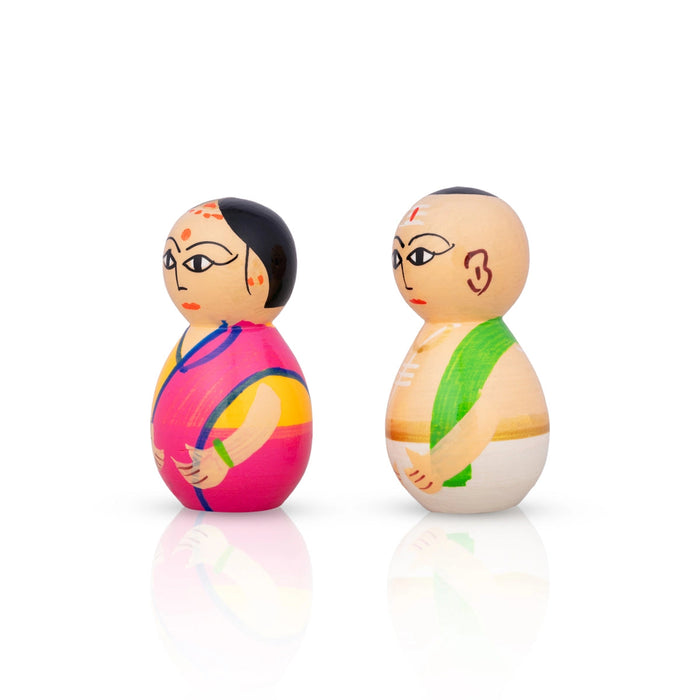 Mama Mami Pair - 3 X 1 Inches | Kolu Bommai/ Kondapalli Toy/ Wood Sculpture For Home Decor And Gifting