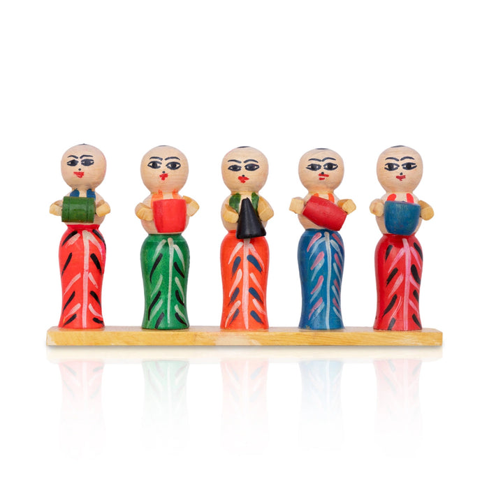 Iyer Musical Band Set- 4.25 X 7.5 Inches | Kondapalli Toy/ Kolu Bommai/ Wood Sculpture For Table Top & Festive