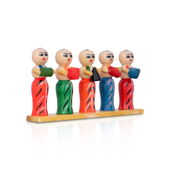 Iyer Musical Band Set- 4.25 X 7.5 Inches | Kondapalli Toy/ Kolu Bommai/ Wood Sculpture For Table Top & Festive