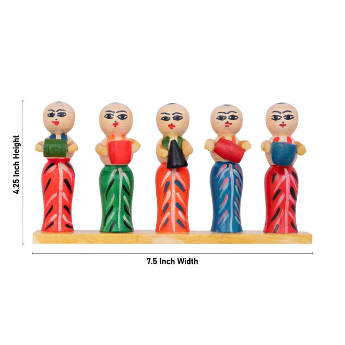 Iyer Musical Band Set- 4.25 X 7.5 Inches | Kondapalli Toy/ Kolu Bommai/ Wood Sculpture For Table Top & Festive