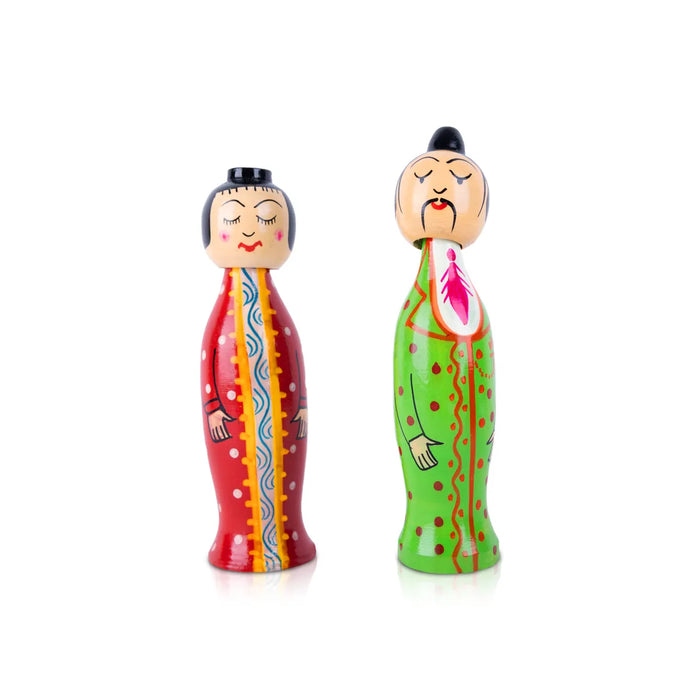 Spring Japanese Doll Pair - 7.5 x 1.75 Inches | Kondapalli Bommalu/ Wood Sculpture/Handmade Showpiece for Home