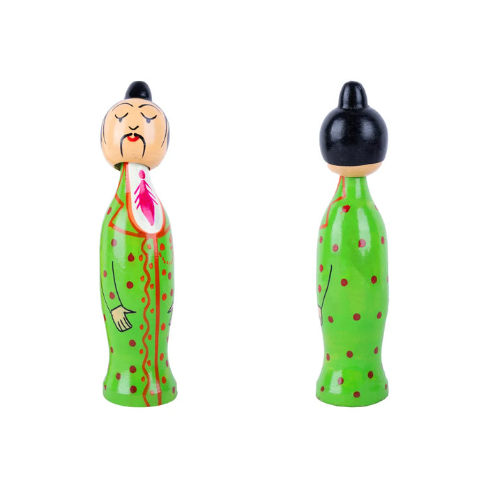 Spring Japanese Doll Pair - 7.5 x 1.75 Inches | Kondapalli Bommalu/ Wood Sculpture/Handmade Showpiece for Home