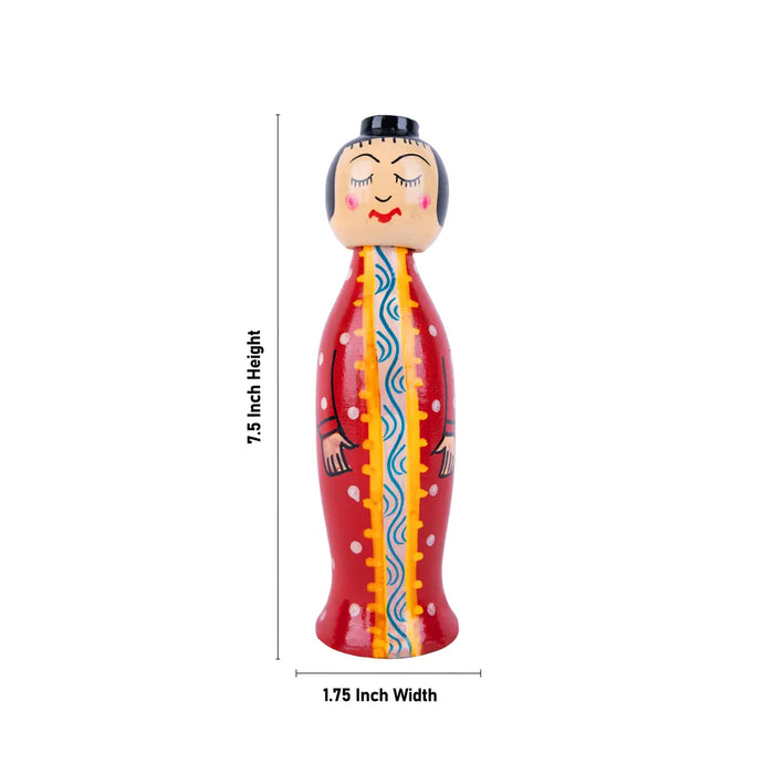 Spring Japanese Doll Pair - 7.5 x 1.75 Inches | Kondapalli Bommalu/ Wood Sculpture/Handmade Showpiece for Home