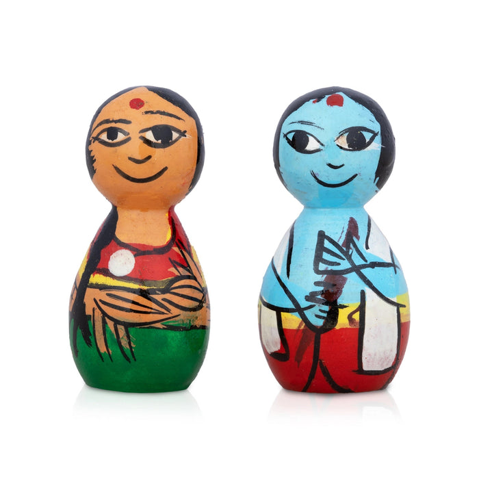 Mama Mami Pair - 2 x 0.75 Inches | Kolu Bommai/ Kondapalli Toy/ Wood Sculpture for Home Decoration