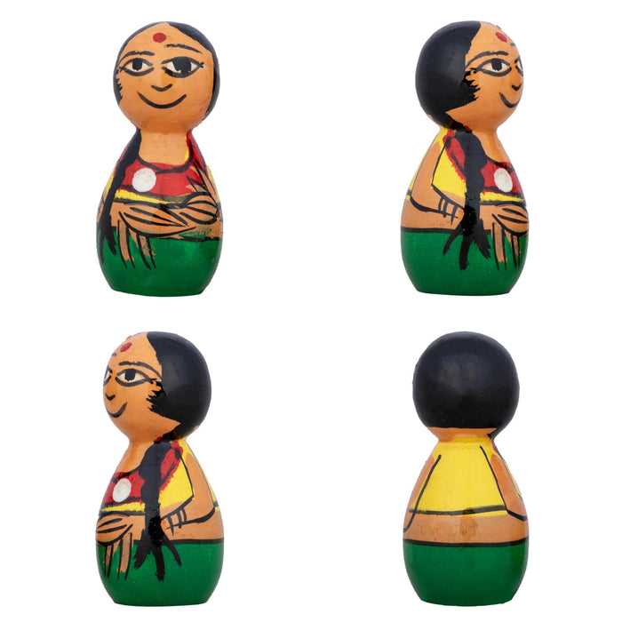 Mama Mami Pair - 2 x 0.75 Inches | Kolu Bommai/ Kondapalli Toy/ Wood Sculpture for Home Decoration
