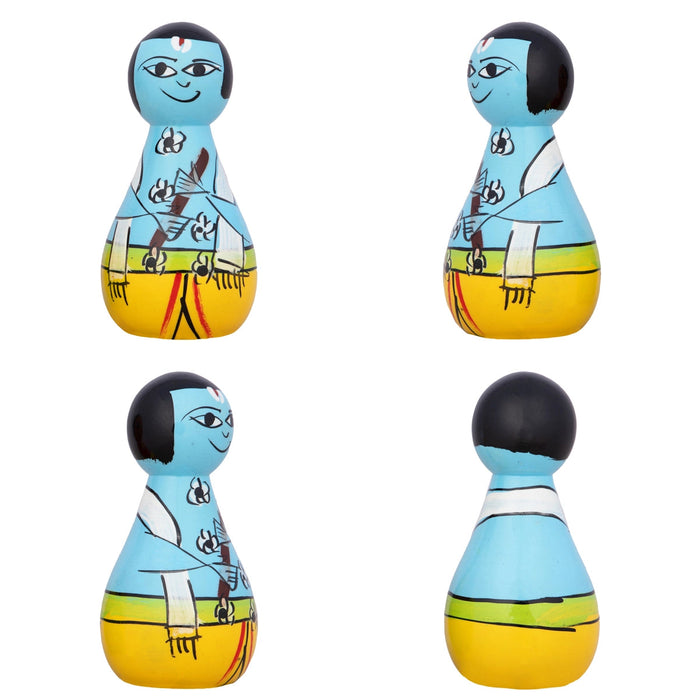 Radha Krishna Murti Pair - 4 X 2 Inches | 2 Pcs/ Kondapalli Toy/ Wood Sculpture/ Kolu Bommai For Golu & Gifting