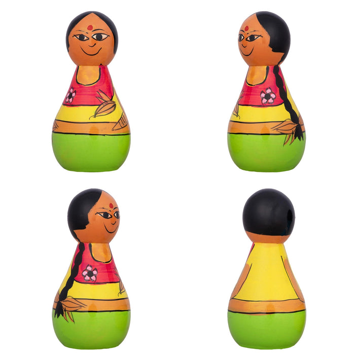 Radha Krishna Murti Pair - 4 X 2 Inches | 2 Pcs/ Kondapalli Toy/ Wood Sculpture/ Kolu Bommai For Golu & Gifting