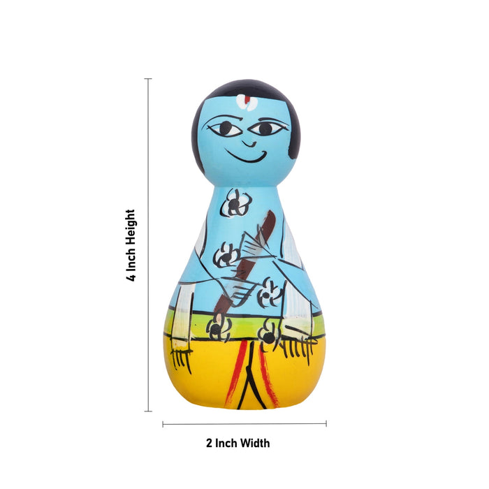 Radha Krishna Murti Pair - 4 X 2 Inches | 2 Pcs/ Kondapalli Toy/ Wood Sculpture/ Kolu Bommai For Golu & Gifting