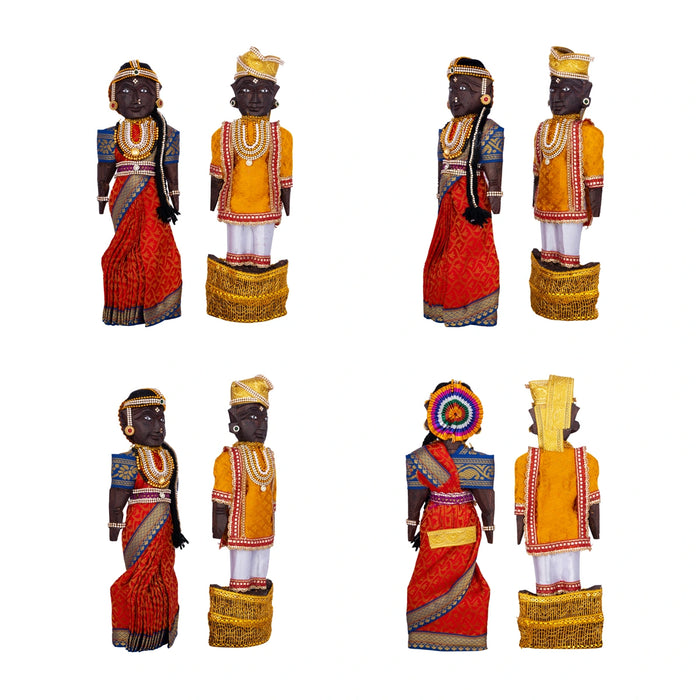 Decorative Marapachi Bommai Pair - 12 X 4 Inches | Marapachi Doll/ Wood Sculpture/ Kolu Bommai For Golu Display
