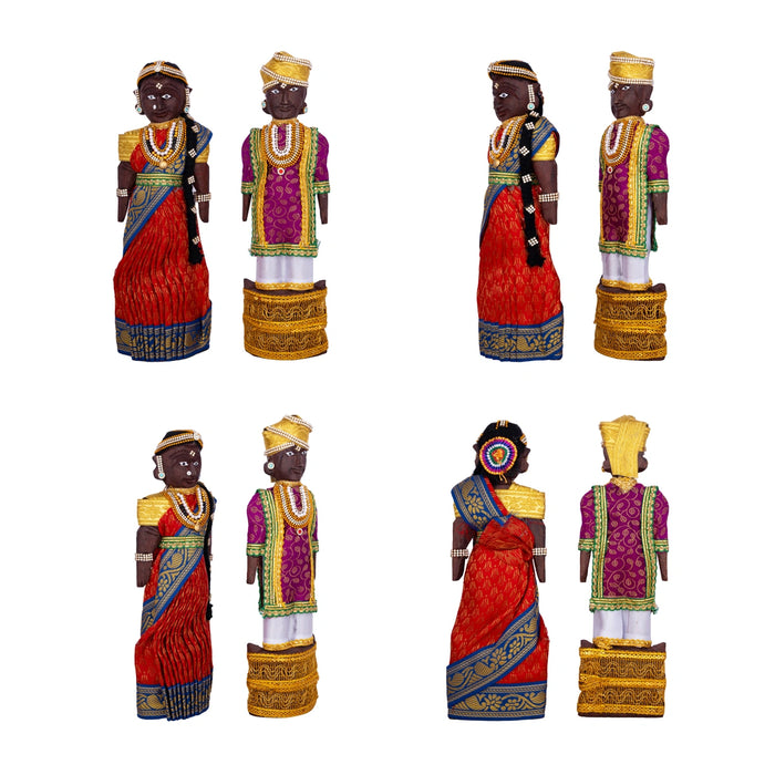 Decorative Marapachi Bommai Pair - 12 X 4 Inches | Marapachi Doll/ Wood Sculpture/ Kolu Bommai For Golu Display